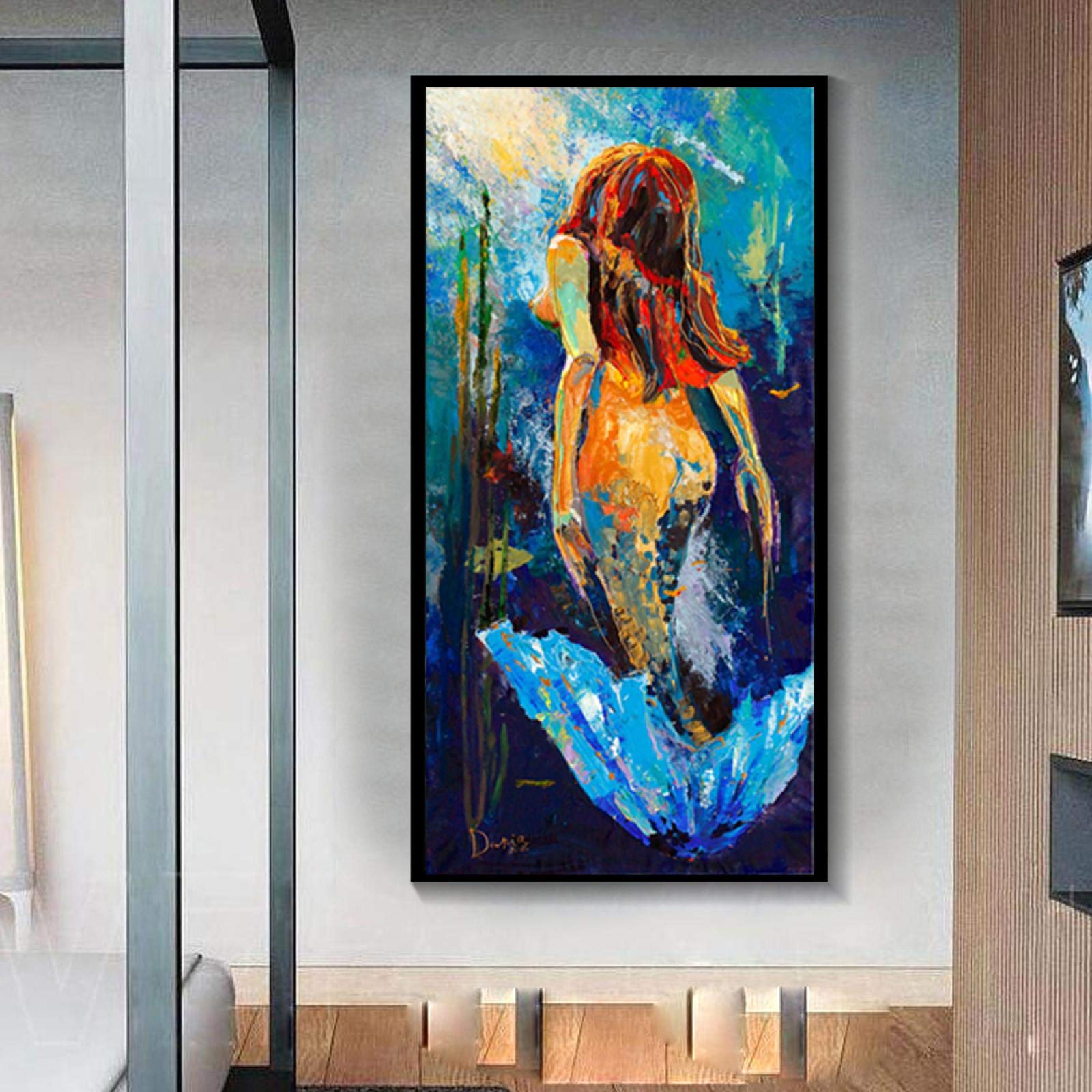 Amazon｜キャンバス絵画美しい人魚の絵画壁アート人魚の家の装飾